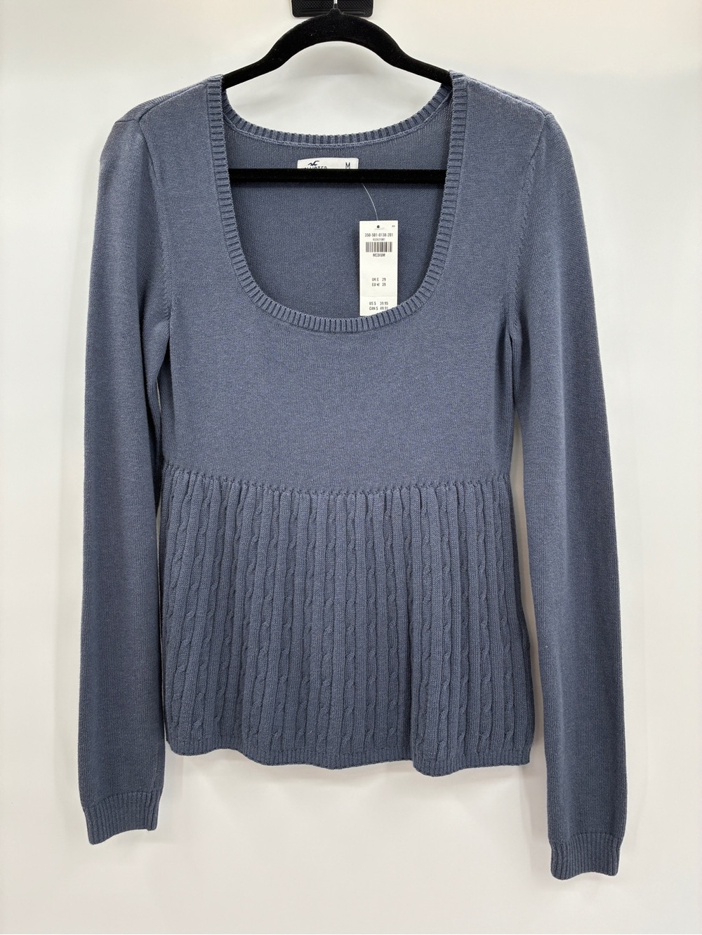 Hollister Babydoll Y2K Sweater Top Bella Swan Blue/Gray Medium NWT *FLAW*